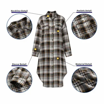 Ekose Baskılı Bluz 2021 VONDA Vintage Yaka Yaka Uzun Kollu Gömlek Sonbahar Uzun Kollu Bluz Veste Gevşek Zarif Tops