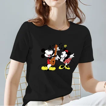 Disney Fare Mickey Minnie T Gömlek Kadın Karı Koca Severler T-shirt Elbise Sevimli Grafik Tshirt Kadın Giyim Kawaii Tee Tops