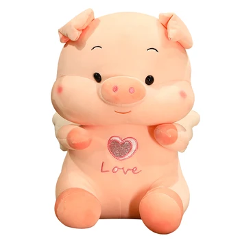 20~65 cm Oturan Melek Piggy Bebek Demek Aşk Elastik Peluş Yuvarlak Gözler Pembe Domuz Dolması Hayvan Oyuncak Kız Noel Hediyesi