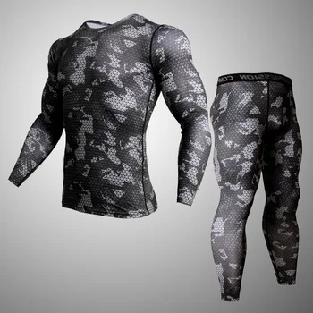 Crossfit sıkıştırma gömlek MMA döküntü guard birliği takım elbise 2019 erkek T-Shirt + Uzun Kollu tayt erkekler ıçin Set Spor Giyim S-4XL