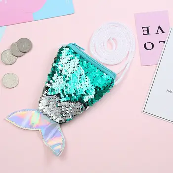 Mermaid Kuyruk Sequins bozuk para cüzdanı Kadın Kızlar Crossbody Çanta Sling Para Değişim kartlıklı cüzdan çanta Çanta Kılıfı Çocuklar ıçin Hediye