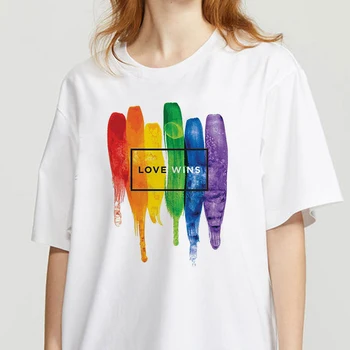 2021 Kadın Gömlek Gökkuşağı Baskı Lady T-Shirt Yaz Kısa Kollu Üst Tees T Gömlek Grafik Moda Kadın Tee T-Shirt Giyim