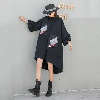 XITAO Moda Baskı Düzensiz Gömlek Elbise Yenilebilir Ağacı Mantar Ekleme Üç Çeyrek Fener Kol Gevşek Casual Kadın GWJ2840