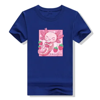Kawaii Axolotl Çilek Milk Shake Karton Japon Anime T-Shirt