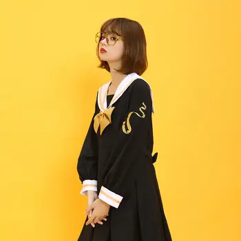 QWEEK Japon Tarzı Denizci Yaka Elbise 2021 Moda Bahar Yeni Japon okul üniforması JK Japon Kawaii Yumuşak Girly Elbise