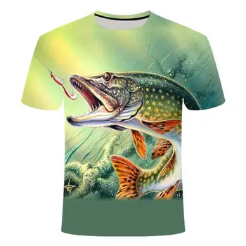 Yaz Son 2021 Balık Açık T-Shirt Erkekler 3D Serin Baskı Balıkçılık Erkekler Kısa Tops Yaka Rahat Erkekler Balıkçılık T-Shirt Poissons