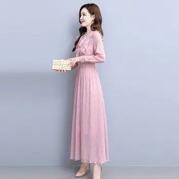 Sonbahar 2020 Yeni Uzun Kollu Bayanlar High-End Şifon Elbise Kadın Dantel Ünlü Mizaç Jakarlı Maxi Elbise Zarif Elbise Y557