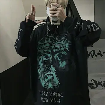 Siyah Gotik Hoodies Kadın Kawaii Basit Dişiler Kazak Tüm Maç Kore Rahat Ulzzang Punk Hoodies Yüksek Sokak Tops