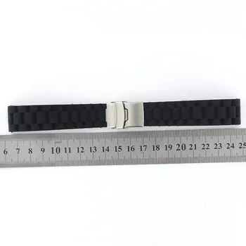 YCYS-Siyah Silikon Kayış Su Geçirmez Watchband Dalış Kemer Toka 20mm