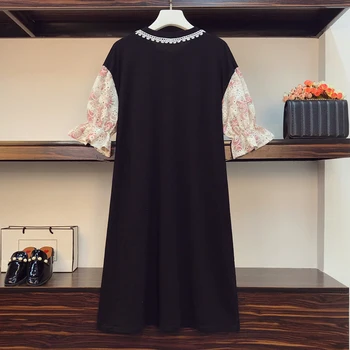 EHQAXIN Yaz Artı Boyutu kadın T-Shirt Elbise Moda Gevşek Dikiş Mektup Baskı Yuvarlak Boyun Düz Elbiseler Kadın L-4XL