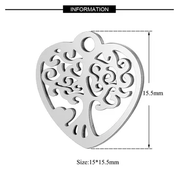 5 adet Titanyum Paslanmaz Çelik Hollow Out Kalp Şekli Altın Gül Altın Çelik Ton Hayat Ağacı Charm Kolye DIY Takı Bulguları