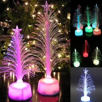 2020 Renkli Fiber optik LED ışık-up Mini Noel ağacı ile üst Yıldız akülü