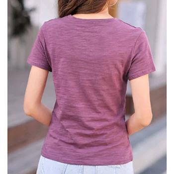 LJSXLS Yaz Kısa Kollu kadın T-shirt Rahat Pamuk Tişörtleri Kadın Katı Gevşek Üst Femme Kahve O-Boyun Tee Gömlek Kadın 2021