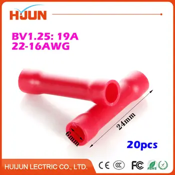 20 adet / grup BV1. 25 Kırmızı Butt Splice Bağlayıcı Dikiş Tipi Kablo Tel Marangoz Tam Yalıtım Sıkma Terminali için 0.5-1. 5mm2 22-16AWG