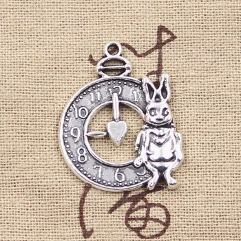 8 adet Charms Tavşan Saat 32x25mm Antik Gümüş Renk Kolye DIY El Sanatları Bulguları Yapımı Tibet Takı