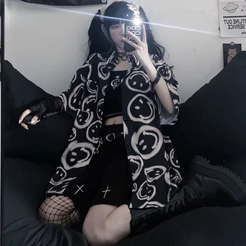 Goth Gömlek Kadın Vintage Gotik Boy Yaz 2021 Moda Siyah Kısa Kollu Harajuku Bluz Dropshippingstuden t üst