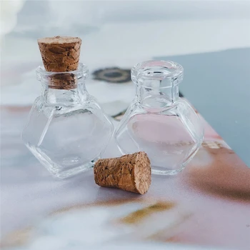100 Adet 2 ml Küçük Şeffaf Cam Süsler Altıgen Şişe Mantar Mini Vitreus El Sanatları Hediyeler Parfüm Kolye Seyahat Alt Şişeler