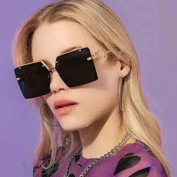 Boy Çerçevesiz Kare Güneş Gözlüğü Kadın Erkek Yeni Lüks Siyah Gafas güneş gözlüğü Büyük Shades Benzersiz UV400
