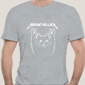 Kedi Meowtallica Kedi Rock Müzik Erkekler T-Shirt Hediye Komik Anime T-shirt Estetik Harajuku Tee Gömlek Kısa Kollu Unisex Tops