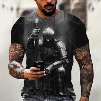 Templar 3D Baskılı T Gömlek Erkekler Için Çapraz Desen Yaz Tops Sokak Stil Trendy Kısa Kollu Erkek Tees Spor Giyim
