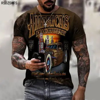 66 Amerikan Yol Tarzı T-Shirt 3D Baskılı Erkek / Kadın Spor Harajuku Moda T-Shirt erkek Boy T-Shirt Rahat Streetwear