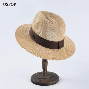 USPOP Yeni erkek panama şapkaları yazlık hasır güneş şapkaları mektup M hasır şapkalar rahat yaz plaj şapkası klasik hasır caz şapka