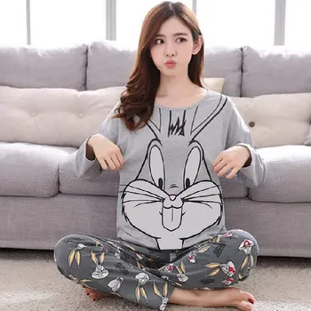 2019 Yeni Sonbahar Kış 2 adet Pijama seti Kadın Kızlar Pamuk Yuvarlak Boyun Pijama Setleri Çay Fincanı Kedi Pijama Giysileri Ücretsiz Kargo