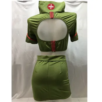 Zeytin yeşili Yaramaz Seksi Hemşire Kostümleri Cadılar Bayramı Cosplay Hemşire Üniformaları Erotik Kostümleri Rol Oynamak Kadın Erotik Iç Çamaşırı M40347