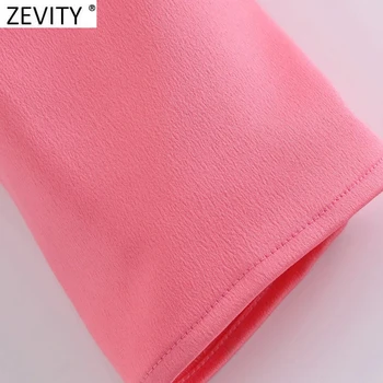 Zevity Yeni Kadın Seksi Hollow Out Tasarım Standı Yaka Kısa Bluz Bayanlar Chic Puf Kollu Ruffles Gömlek Casual Mahsul Tops LS10001