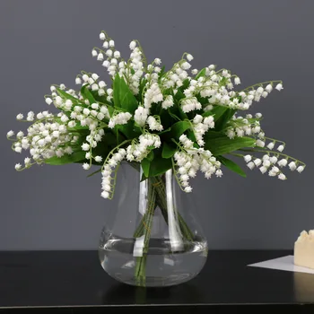 Beyaz Yapay vadi zambağı Çiçek Ipek Sahte Çiçek Zambak Buket Simülasyon Çim Ev Ofis Düğün Parti Dekor