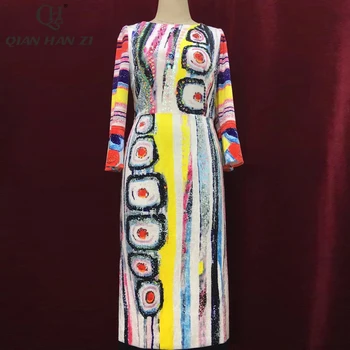 Qian Han Zi tasarımcı moda pist bahar elbise vintage Boncuk sequins Tatil Ince bodycon elbise Kadınlar yeni yaz